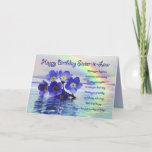 Carte Birthday card for sister-in law with forget me not<br><div class="desc">Beautiful blue forget-me-nots cast adrift on a lake with a rainbow behind. A beautiful frais compltes this unique card parectly.</div>