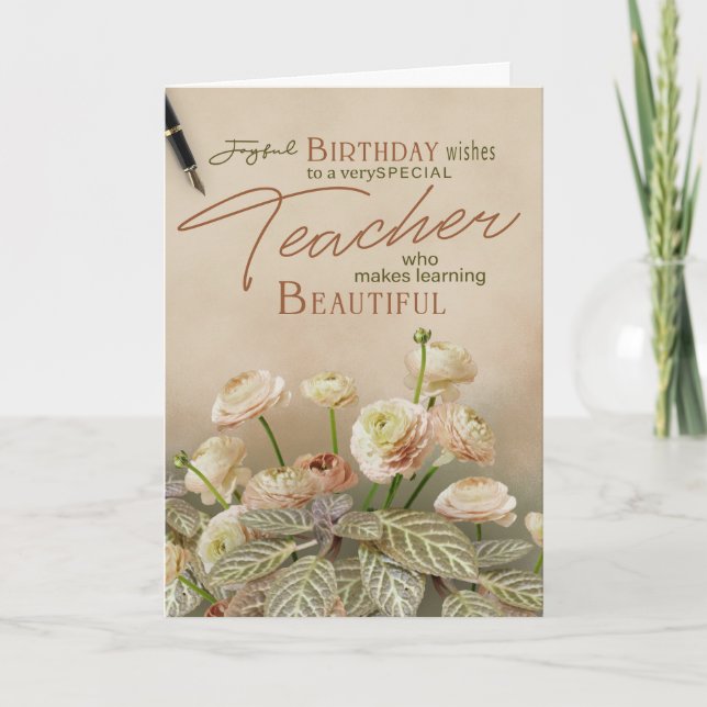 Carte Birthday Card For Teachers With Pastel Floral  (Devant)