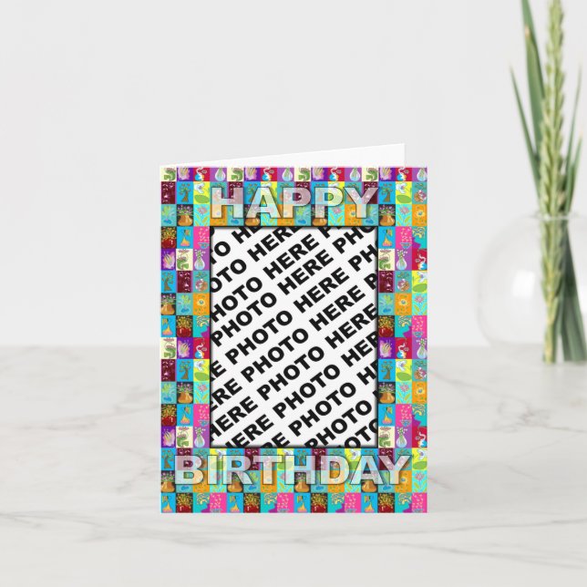 Carte Birthday Card Insert Photo Color Floral (Devant)
