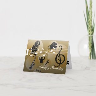 Carte Birthday Card love Music Gold