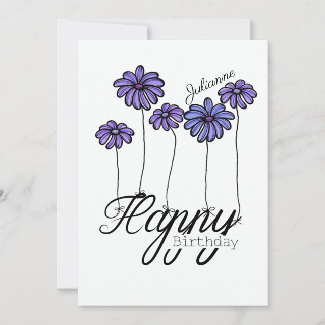 Carte Birthday Card w Purple Flower Balloons and Name (Devant)