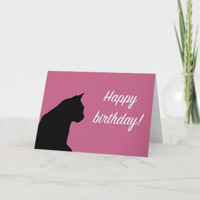 Carte Birthday card with black cat -pink background (Devant)