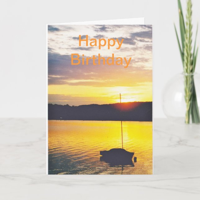 Carte birthday card with image of sunset over lake (Devant)