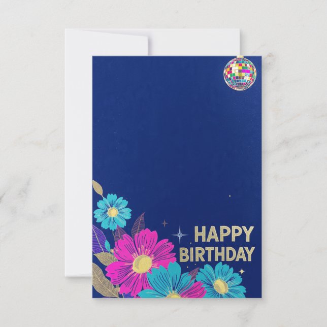 Carte birthday cards blue modern flowers retro (Devant)