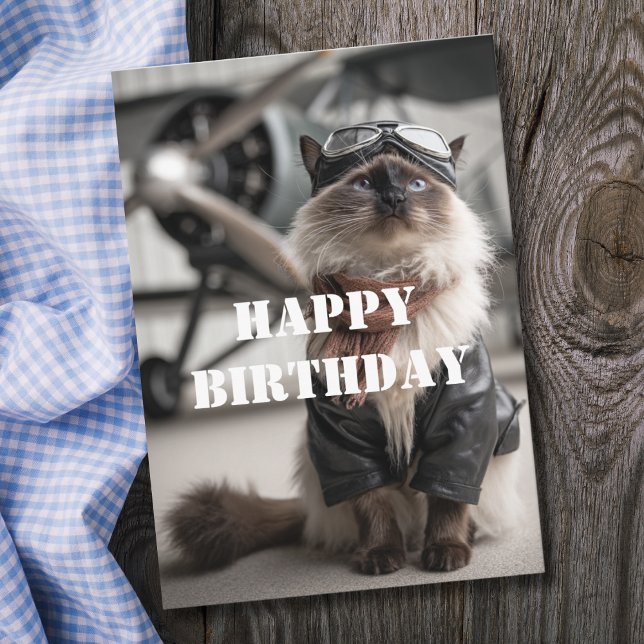 Carte Birthday Cat Pilot Airplane Cool Funny Aviation (Créateur téléchargé)
