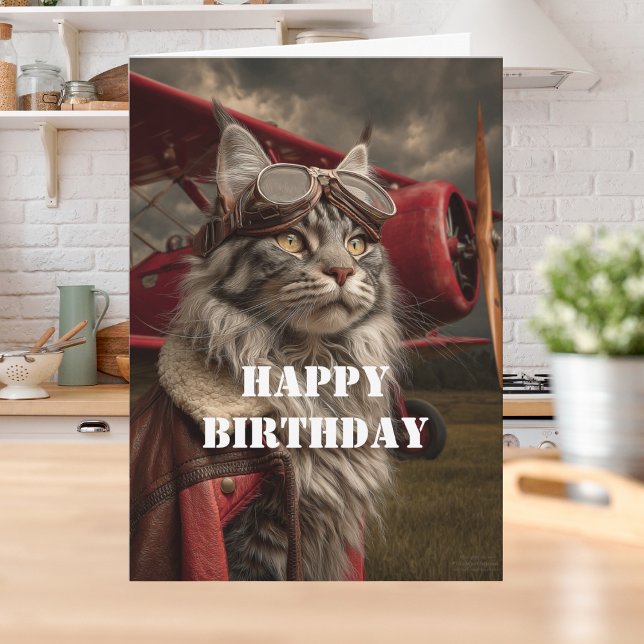 Carte Birthday Cat Pilot Airplane Cool Funny Aviation (Créateur téléchargé)