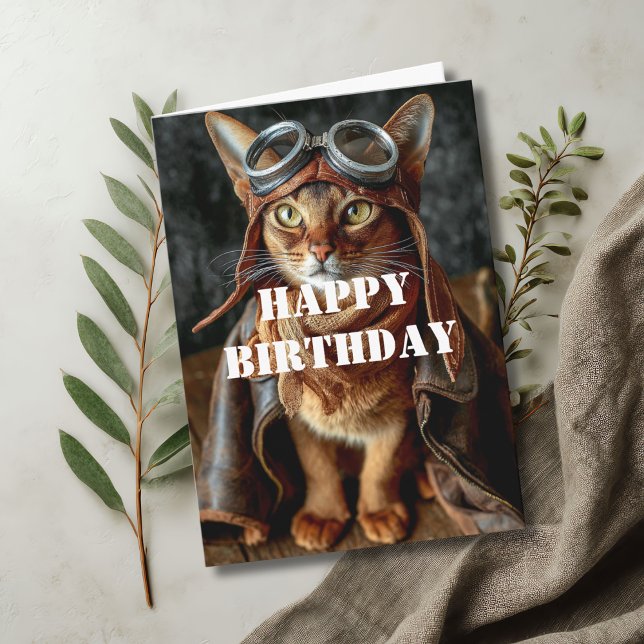 Carte Birthday Cat Pilot Aviator Cool Funny Aviation (Créateur téléchargé)