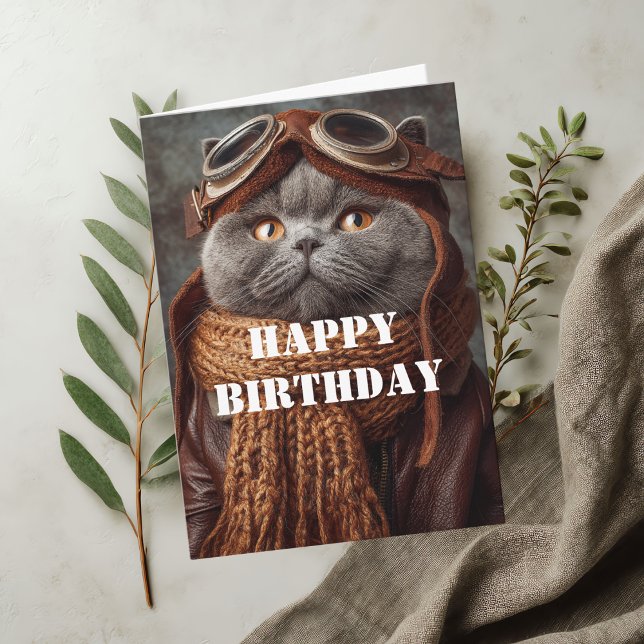 Carte Birthday Cat Pilot Aviator Cool Funny Aviation (Créateur téléchargé)