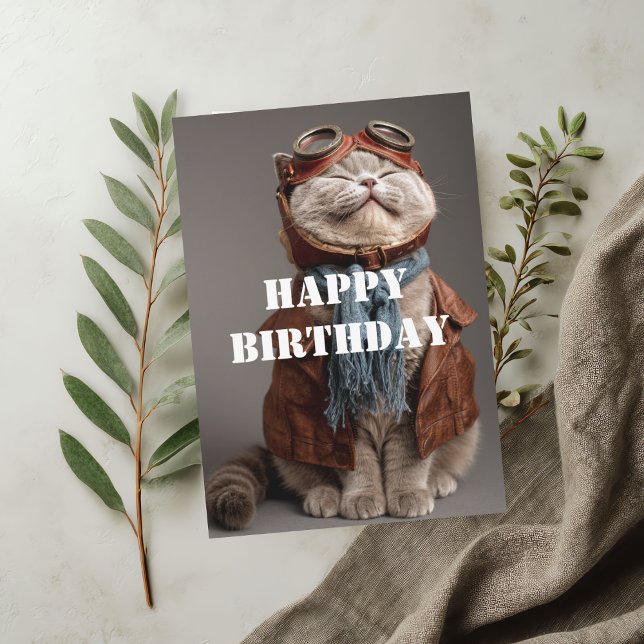Carte Birthday Cat Pilot Aviator Cool Funny Aviation (Créateur téléchargé)