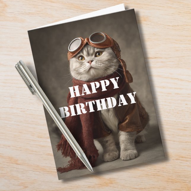 Carte Birthday Cat Pilot Aviator Cool Funny Aviation (Créateur téléchargé)