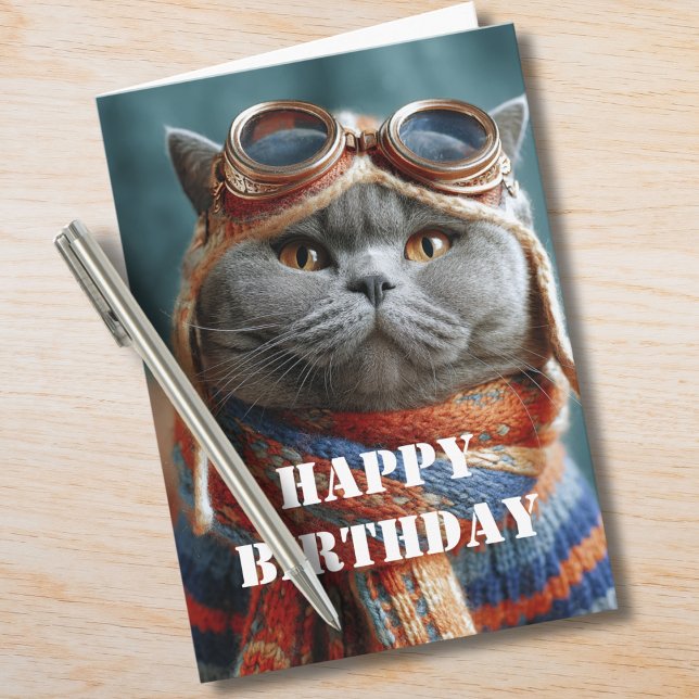 Carte Birthday Cat Pilot Aviator Cool Funny Aviation (Créateur téléchargé)