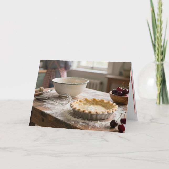 Carte Birthday Cherry Pie In a Retro Kitchen (Devant)