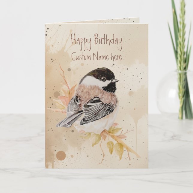 Carte Birthday Custom Name Chickadee Bird (Devant)