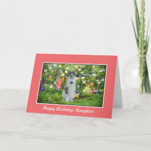 Carte Birthday, Daughter, Cat Among The Flowers