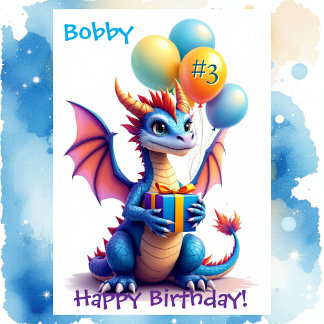 Carte Birthday Dragon Add Name & Age of Young Boy