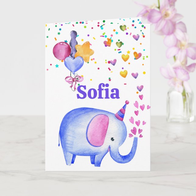 Carte Birthday Elephant Ajouter un nom Age mignonne cart (Orchidée)