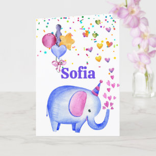 Carte Birthday Elephant Ajouter un nom Age mignonne cart