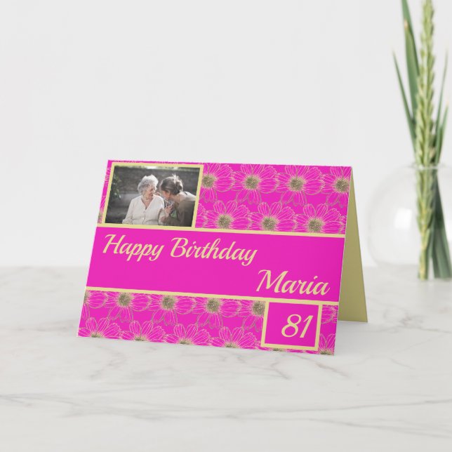 Carte Birthday Floral Gold pink (Devant)