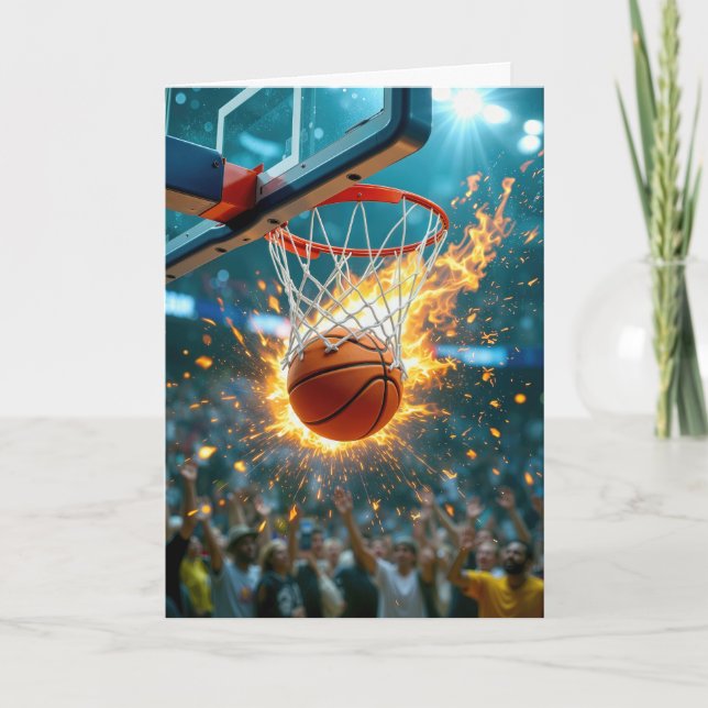 Carte Birthday for Godson Flaming Basketball In the Net (Devant)