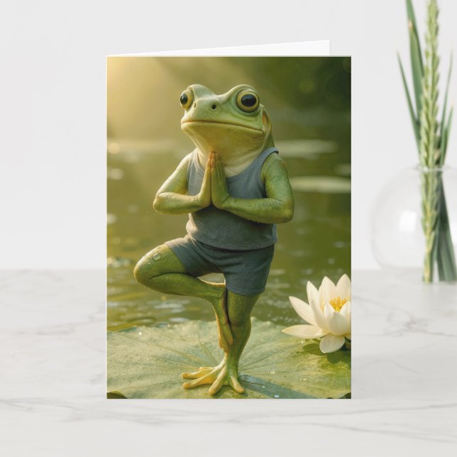 Carte Birthday Frog In a Yoga Tree Pose (Devant)