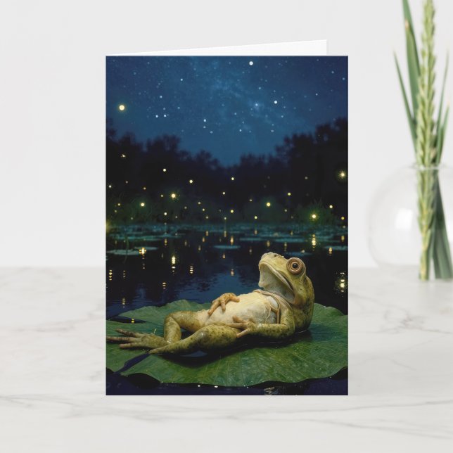Carte Birthday Frog Staring at Stars and Fireflies (Devant)