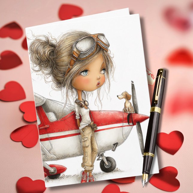 Carte Birthday Girl Pilot Co-pilot dog & Cessna Airplane (Créateur téléchargé)