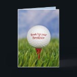 Carte Birthday Golf Ball On Tee for Brother<br><div class="desc">Fermer la balle de golf sur le tee rouge dans l'herbe verte pour l'anniversaire de Brother. Le texte sur la bille peut être modifié.</div>