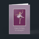 Carte Birthday, Granddaughter, ballerine à Purple<br><div class="desc">This birthday greeting card for a granddaughter feobjets a ballerina in a purple and white costume. Up on Toes, she one allonded in a lovely ballet. The ballerina has red hair and there is a soft spotlight fa back on back. She is placed on a background of very dark red...</div>