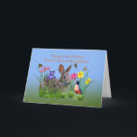 Carte Birthday, Granddaughter, Bunny, Butterflies, Robin<br><div class="desc">A birthday card for a great granddaughter features colorful flowers, a red breasted robin, a cuddly brown bunny rabbit, and butterflies that fly above the yellow, red, purple and pink flowers. The inside verse is a text template and is easily changed or deleted. The flowers are images from artist Dana...</div>