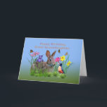 Carte Birthday, Granddaughter, Bunny, Butterflies, Robin<br><div class="desc">A birthday card for a great granddaughter features colorful flowers, a red breasted robin, a cuddly brown bunny rabbit, and butterflies that fly above the yellow, red, purple and pink flowers. The inside verse is a text template and is easily changed or deleted. The flowers are images from artist Dana...</div>