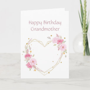 Carte Birthday Grandmother Pink Flower Heart Card