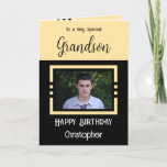 Carte Birthday Grandson ajouter nom photo jaune noir<br><div class="desc">À un petit-fils très spécial. Joyeux anniversaire. Ajoutez un nom et une photo. Jaune et noir.</div>