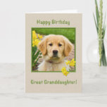 Carte Birthday, Great Granddaughter, Golden Retriever<br><div class="desc">Nothing says "love" more than the big brown eyes of a Golden Retriever pup.  Add a few yellow daffodils and you have a way to wish someone a happy birthday.  Feel free to change the inside verses to suit your needs.</div>