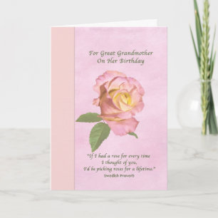 Carte Birthday, Great Grandmother, Peace Rose