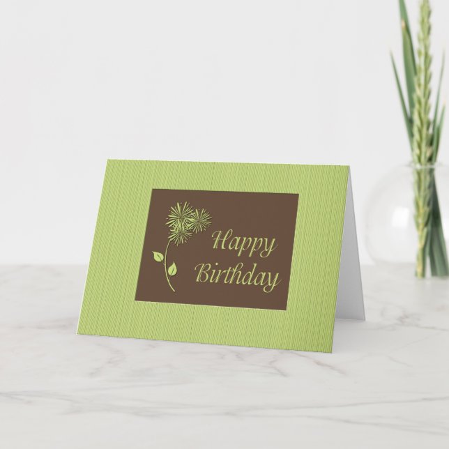 Carte Birthday Green Brown Floral (Devant)
