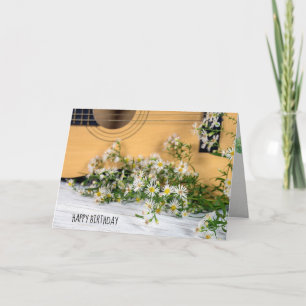 Carte Birthday guitar with aster wildflowers
