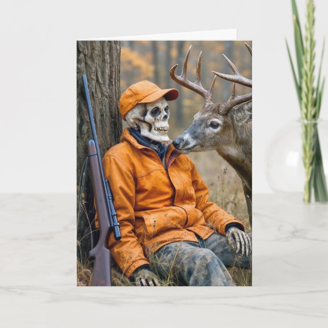 Carte Birthday Halloween Hunter Skeleton With a Buck (Devant)