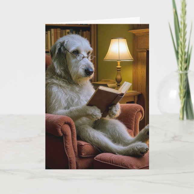 Carte Birthday Irish Wolfhound Dog Reading a Book  (Devant)