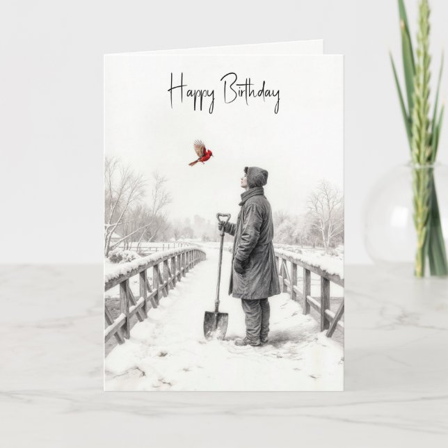Carte Birthday Man Watching a Cardinal (Devant)