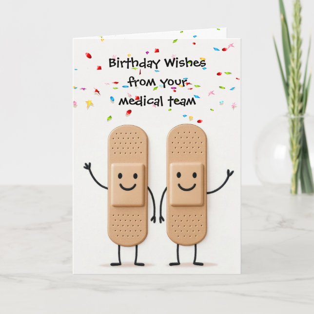 Carte Birthday Medical Bandage Stick Figure People (Devant)