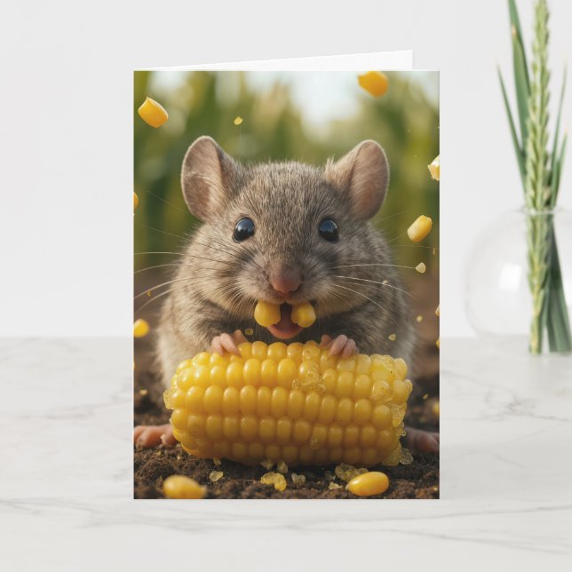 Carte Birthday Mouse Eating Corn on the Cob (Devant)