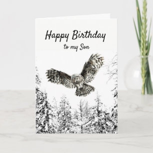 Carte Birthday Owl Bird Watercolor Son