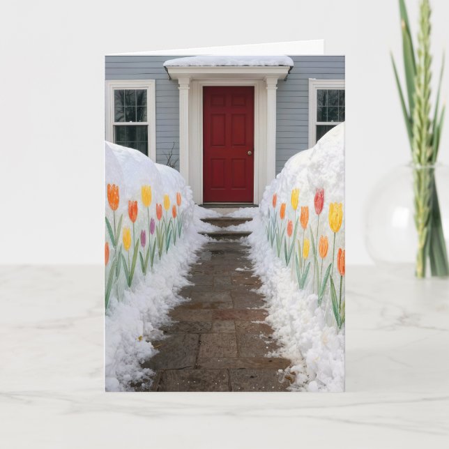Carte Birthday Painted Spring Tulips In Snow (Devant)