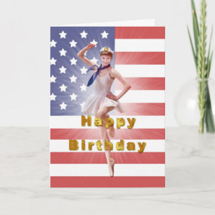 Carte Birthday, Patriotic Ballerina et USA Flag