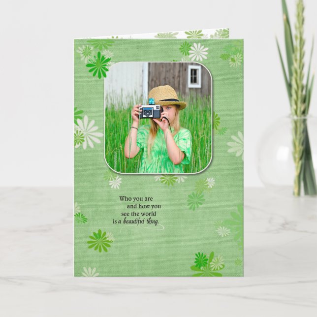 Carte birthday photo with daisy background (Devant)