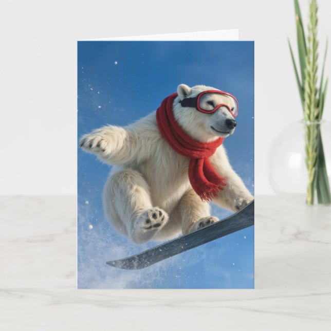 Carte Birthday Polar Bear Mid-air on a Snowboard (Devant)