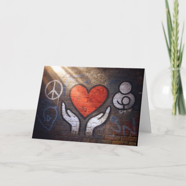 Carte Birthday Red Heart Graffiti On a Brick Wall (Devant)