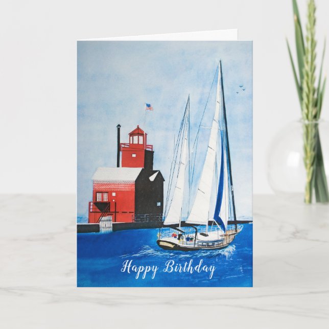 Carte Birthday Red Michigan Lighthouse (Devant)