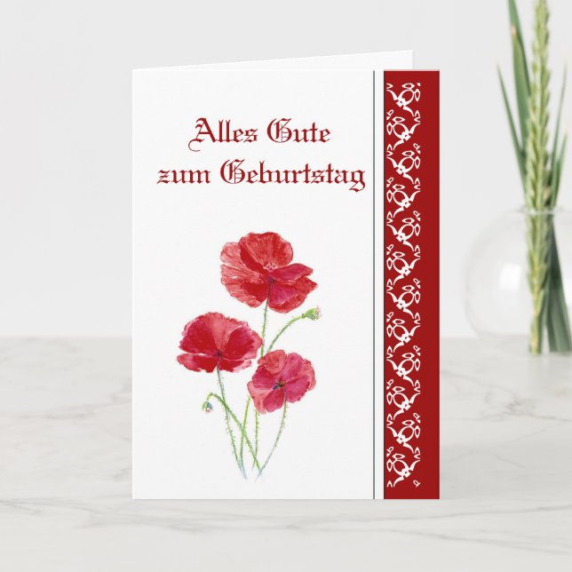 Carte Birthday, Red Poppies, Garden Flowers German (Devant)