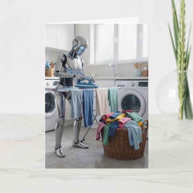 Carte Birthday Robot Ironing Clothes (Devant)